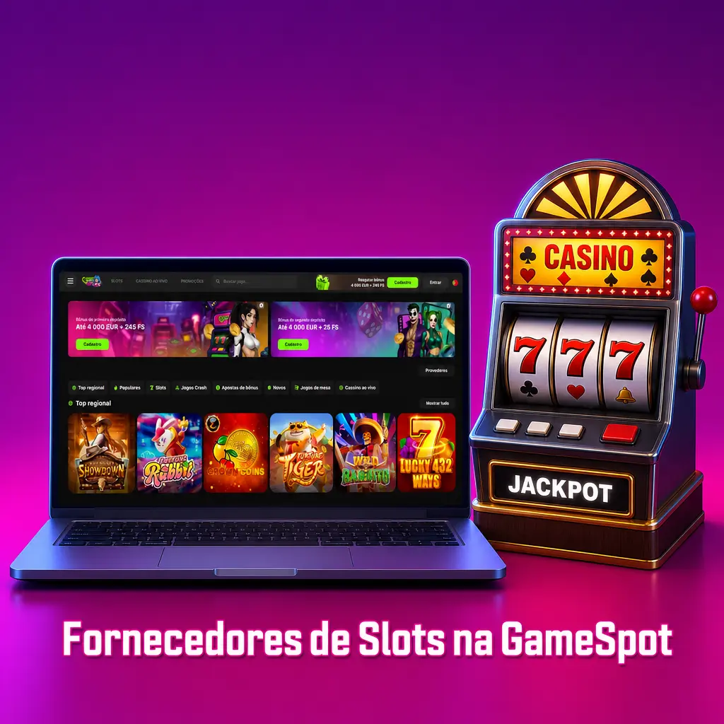 Logótipos dos fornecedores de slots da GameSpot, incluindo Pragmatic Play, NetEnt e Play'n GO